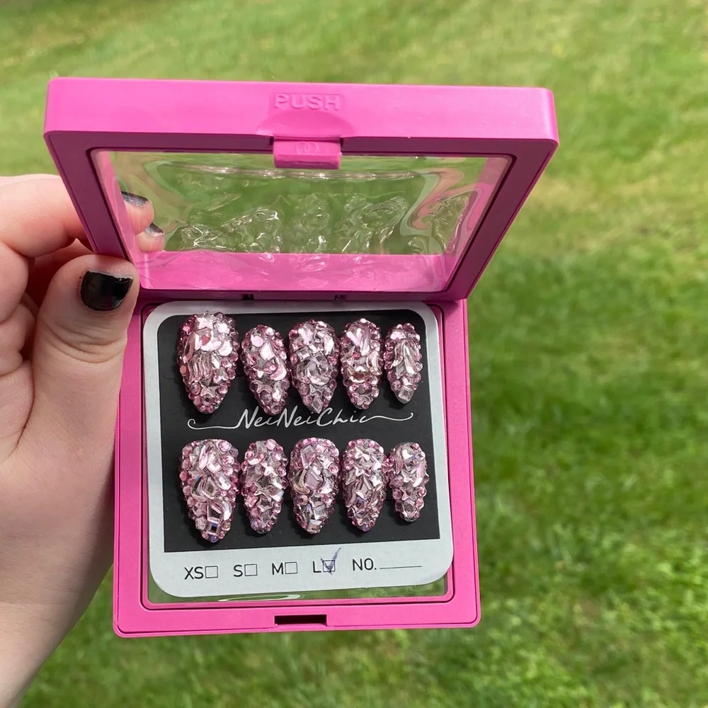 Pink Rhinestone Press-On Nails - Picture 1 of 4